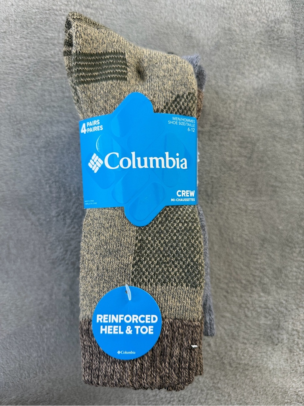 (4 Pairs) Columbia Men’s Crew Socks - Olive Green & Brown